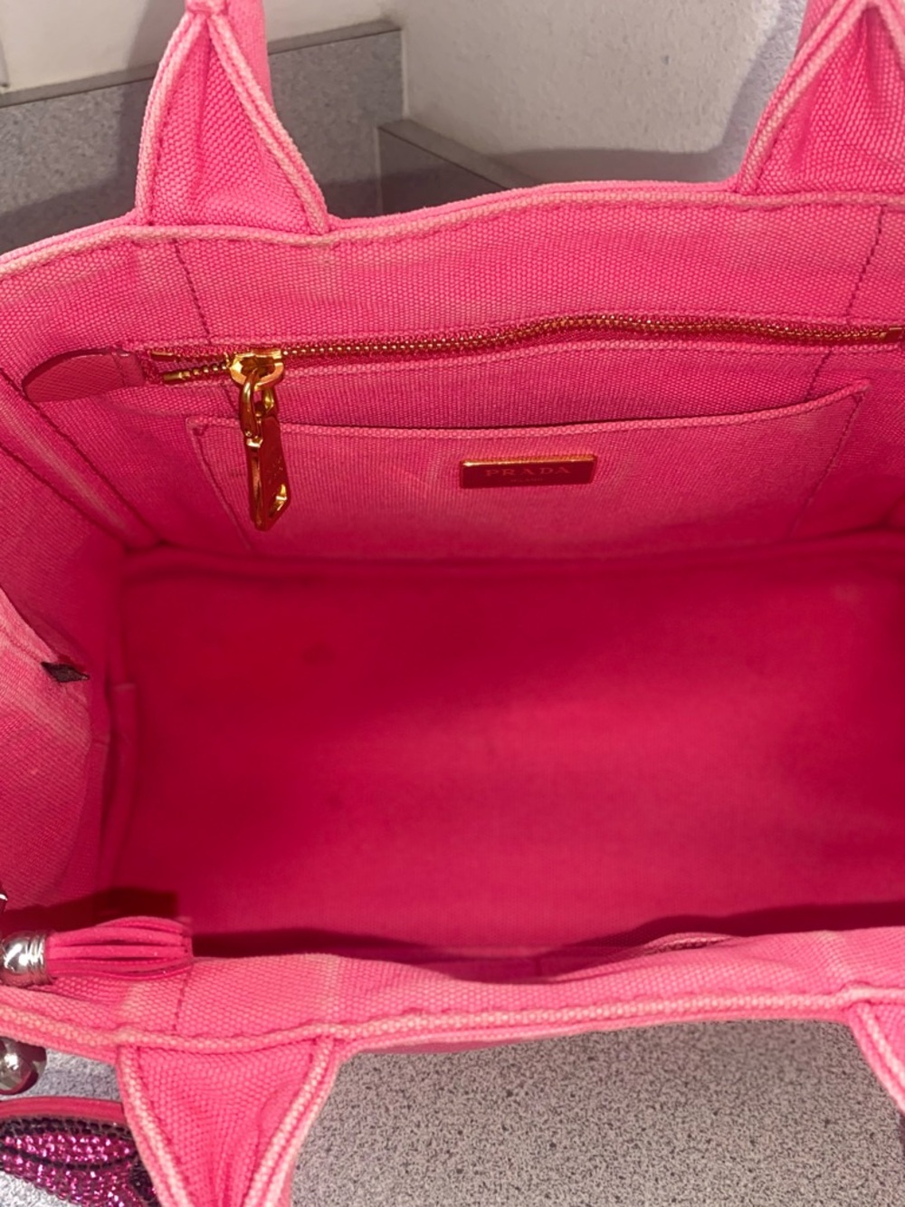 Prada Canapa Pink Canvas Mini Tote Bag With Unbranded Strap GUC - Picture 7 of 15